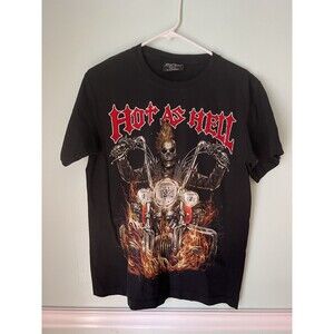 Rock Chang‎  t shirt hot as hell skull motorcycle M